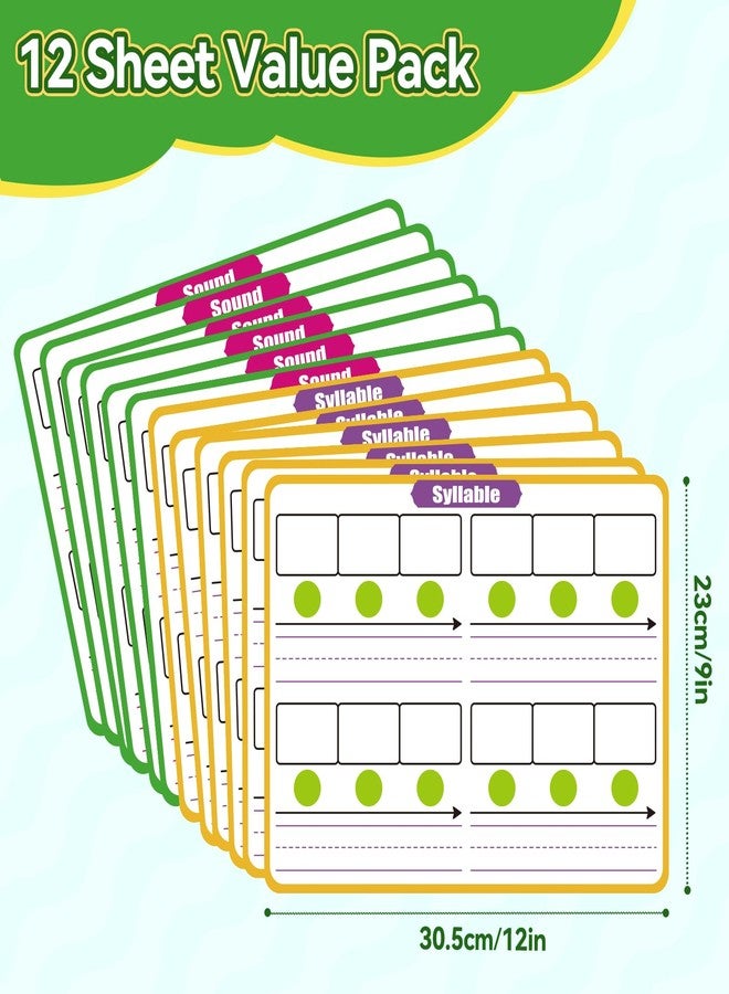 PraxiKidy 12 Pack Phonemic Awareness Dry Erase Flash Card,Phonics Games Science Reading Manipulative Speech Therapy Material Elkonin Box 1st Grade Classroom Must Haves Teacher Homeschool Supplies - Image 3